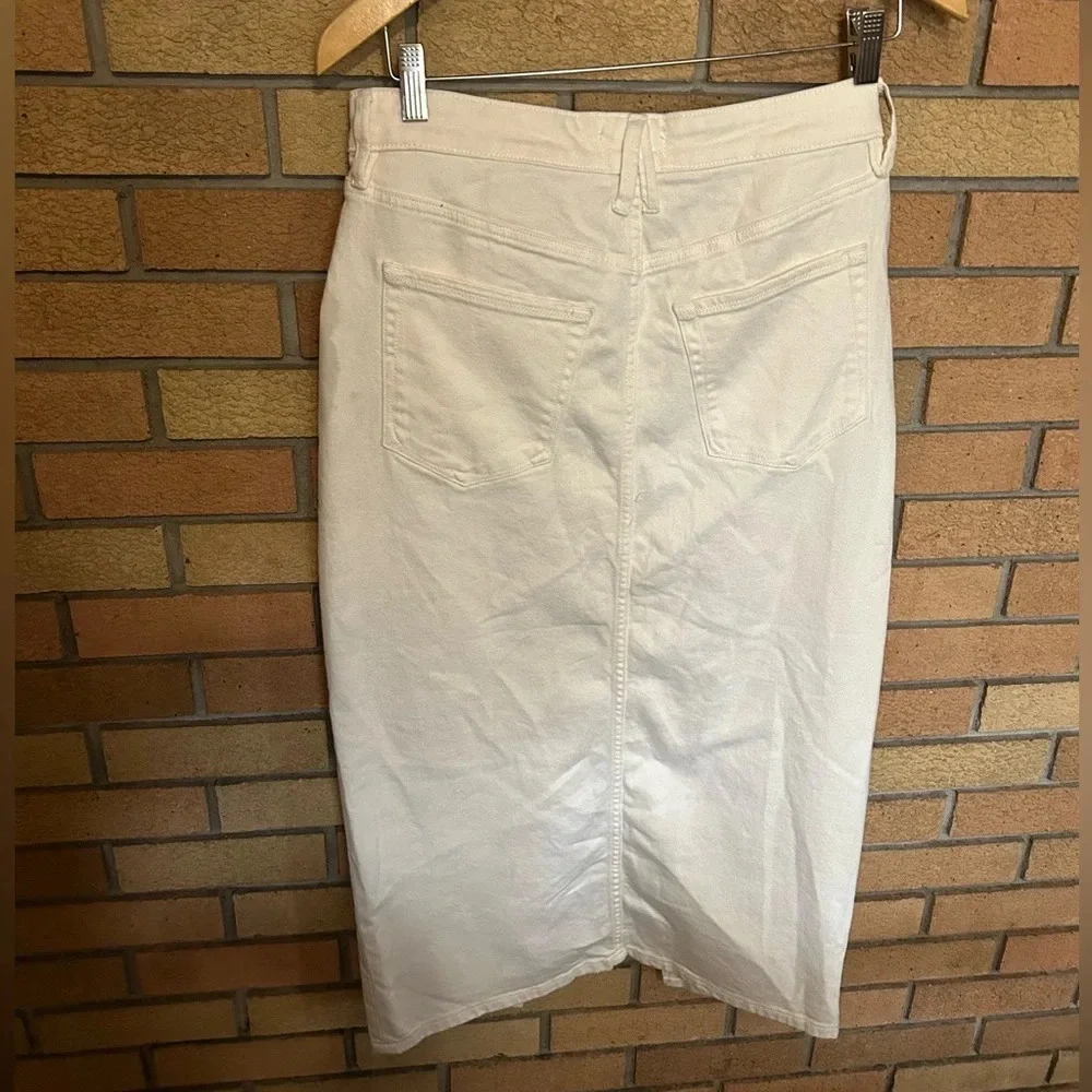 Good American Slit-Front Denim Midi-Skirt White/Ivory Size 10/30
